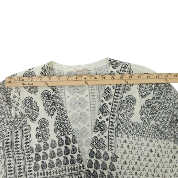 Chicos Open Front Cardigan Womens Size 2 US L Ruched Sleeve Sweater Paisley - Picture 4 of 16